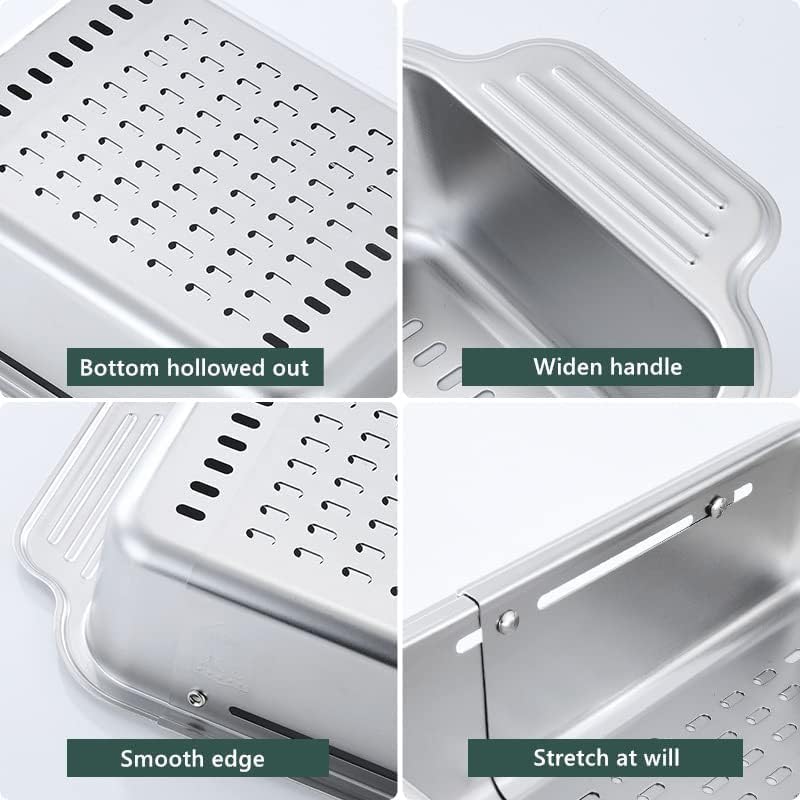 Image of KRESHU Sink Strainer Basket | 17.5 Inch Kitchen Sink Basket Strainer Steel Expandable Over Sinks Colander for Washing Vegetables, Fruits, Draining Pasta & Drying Dishes | Pack of 1