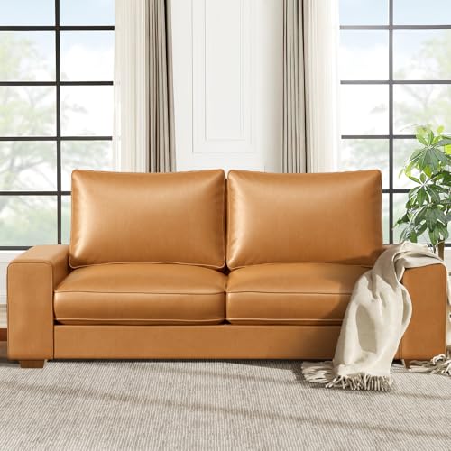 Modern Faux Leather Loveseat Sofa, Compact Small Couch with Sprin...