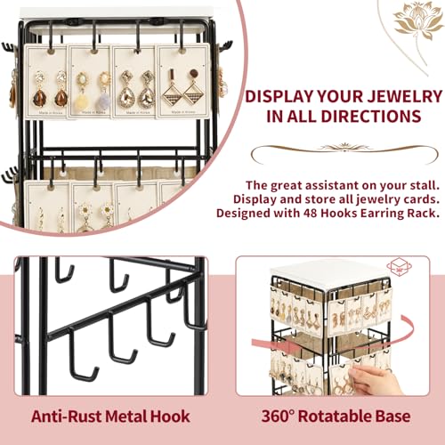 Image of 360 Rotating Earring Display Stands for Selling, Earring Rack Display Holder Stand, Jewelry Display for Vendors Selling Earring Cards, Necklaces, Bracelets, Hair Accessories (48 Hooks)