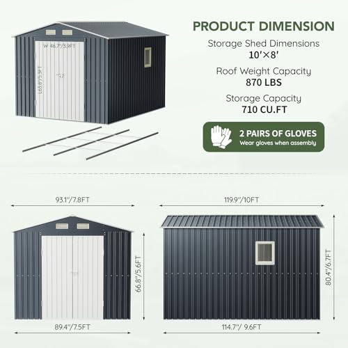 Image of Breezz 10X8FT Outdoor Steel Storage Shed with Clear Window, Lockable Doors, Frame Floor,Weather-Resistant Metal Tool Shed for Garden, Backyard, Patio, and Utility Storage