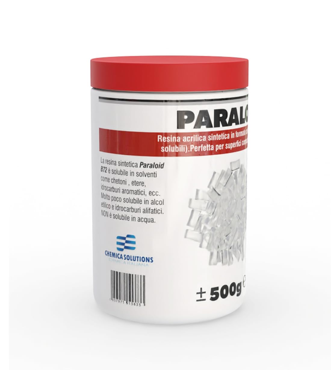 Paraloid B72, 100% Resina Acrílica Sólida, reduce las microporosidades consolidando y limitando la absorción de agua. (500, Gramos)