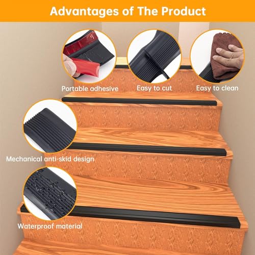 Image of Stair Tread Edge Protectors Adhesive Stair Strip Wide Side Design Non-Slip, Sunscreen, Waterproof, Antifreeze, Wear-Resistant L Shap - (Black Pack-2)