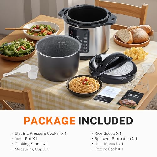Image of Simple Deluxe 16-in-1 Electric Pressure Cooker, 8QT Stainless Steel & Non-Stick Multi Cooker for Slow Cook, Meat Stew, Cake, Porridge, Multigrain, Dishwasher Safe, Silver