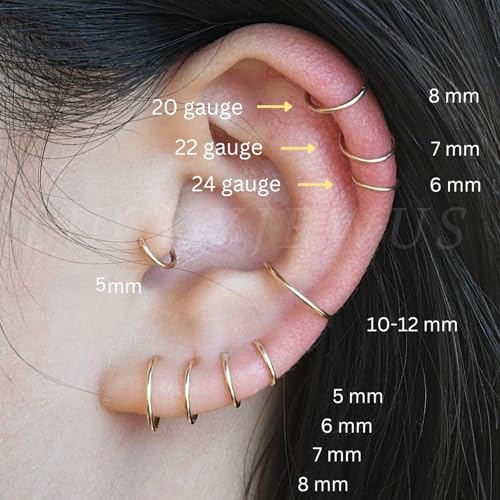 Small Gold or Sterling Silver Huggie Hoop Earrings for Women Cartilage Nose Helix Tragus3