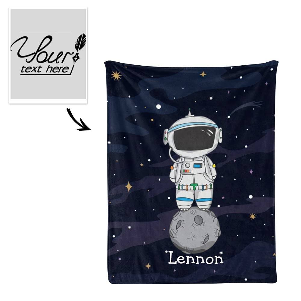 Yeshop Personalized Baby Blanket Space Cute Astronaut Custom Nursery Swaddling Blankets 30x40 Inches for Baby Boy Girl with Name Baby Shower Birthday Gift