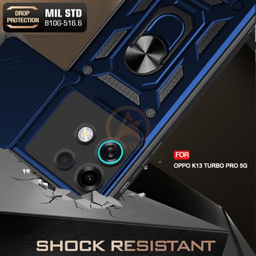 Image of Armor Bumper Back Cover Case for Oppo K13 Turbo 5G / Oppo K13 Turbo Pro 5G Rotating Camera Cover, Ring Holder & Kickstand | Heavy Duty & 360 Degree Protection Back Cover (Blue)