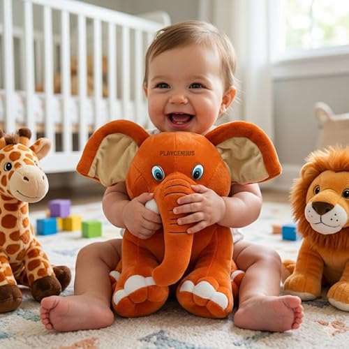 Image of Sitting Elephant Soft Toy - Orange | Super-Soft Plush Stuffed Animal for Girls Kids | Soft Stuff Toy for Kids | Ideal for Birthday Gift - 36 CM | Cute-Design & Washable