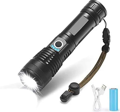 Linternas LED tácticas recargables, linterna USB P70 100000 lúmenes altos, linterna táctica XHP70 con 4 modos de zoom, linterna impermeable de grado