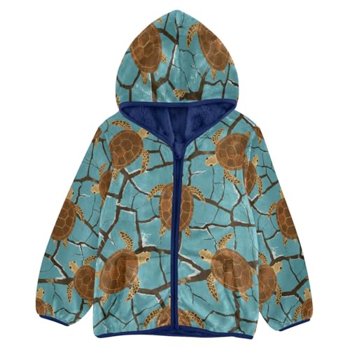 Turtle Pattern on Cracked Toddler Fleece Jacket Girl Boys Hooded Fleece Jacket Coat Warm Outwear Zip-up 3-10T