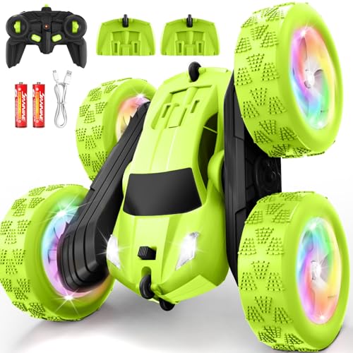 FDCTR Remote Control Car, Stunt RC Cars, 2.4GHz Double Sided 360° Flips RC Crawler, Outdoor Toys for Kids Ages 4-8, Upgraded USB-C Modular Battery, 5 6 7 8 9 10 +Year Old Boys Birthday Gifts Green