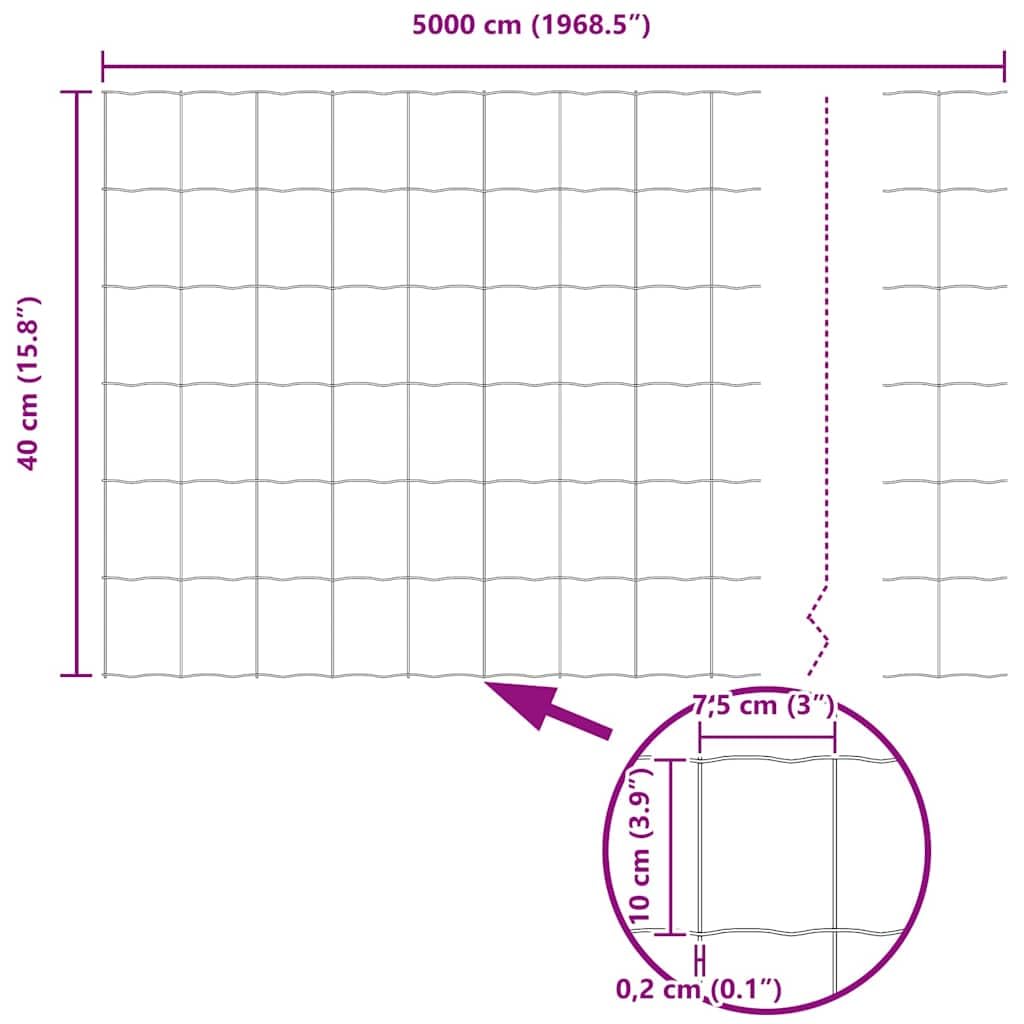 Zaun mit Pfosten Grün Stahl und PVC 0,4 x 50 m Gartenzaun Sichtschutz Zaunelement Gittermatte Doppelstabmatte Maschendraht für Terrasse und Grundstück Begrenzung und Einzäunung