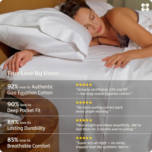 Image of Bedsure PureWoven 100% Giza Egyptian Cotton King Sheets, CEA & BV Certified