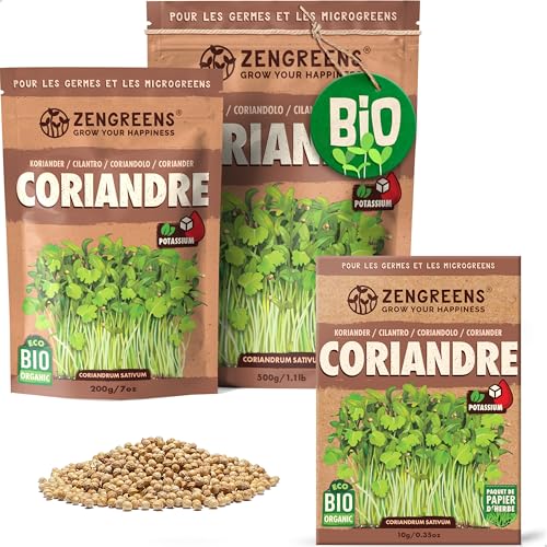 ZenGreens® - Graines de coriandre bio - Choisissez entre 10g, 200g et 500g - Graines de coriandre avec un taux de germination supérieur à 97% - Microgreens