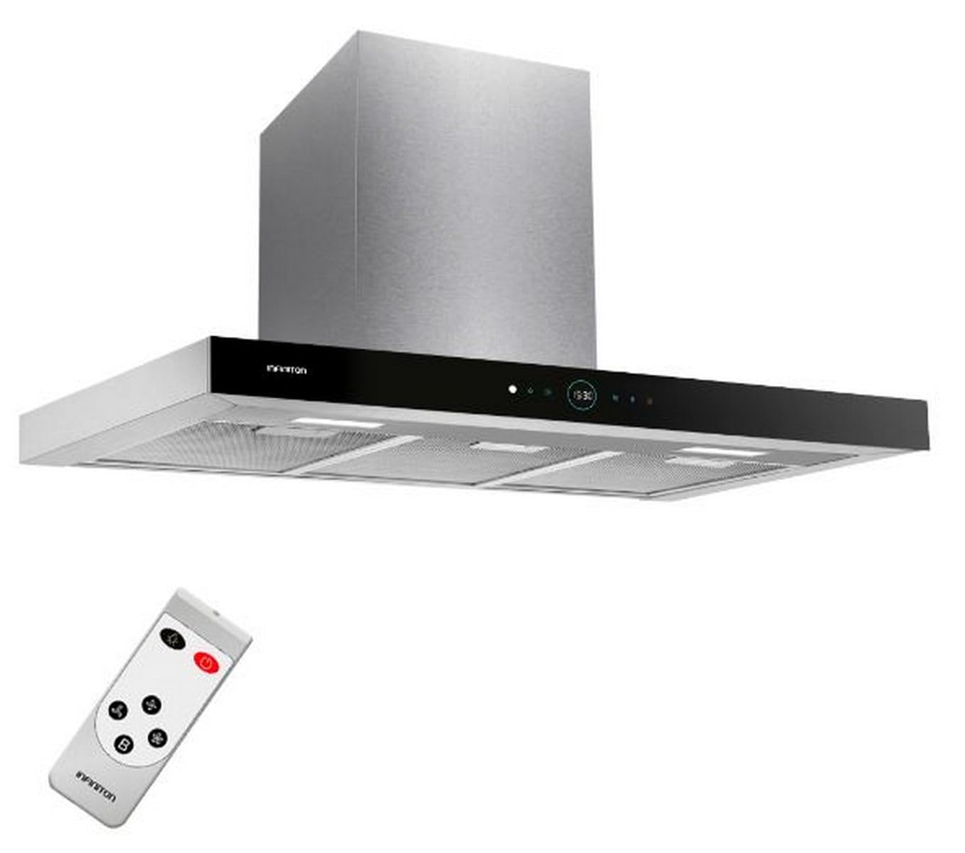 INFINITON Campana Extractora CMPT-A90I 800 m3/h de extracción, Ancho 90 cm, Diseño en T invertida, Touch Panel,4 Niveles de potencia de succión, Función Lampara, A, Inox