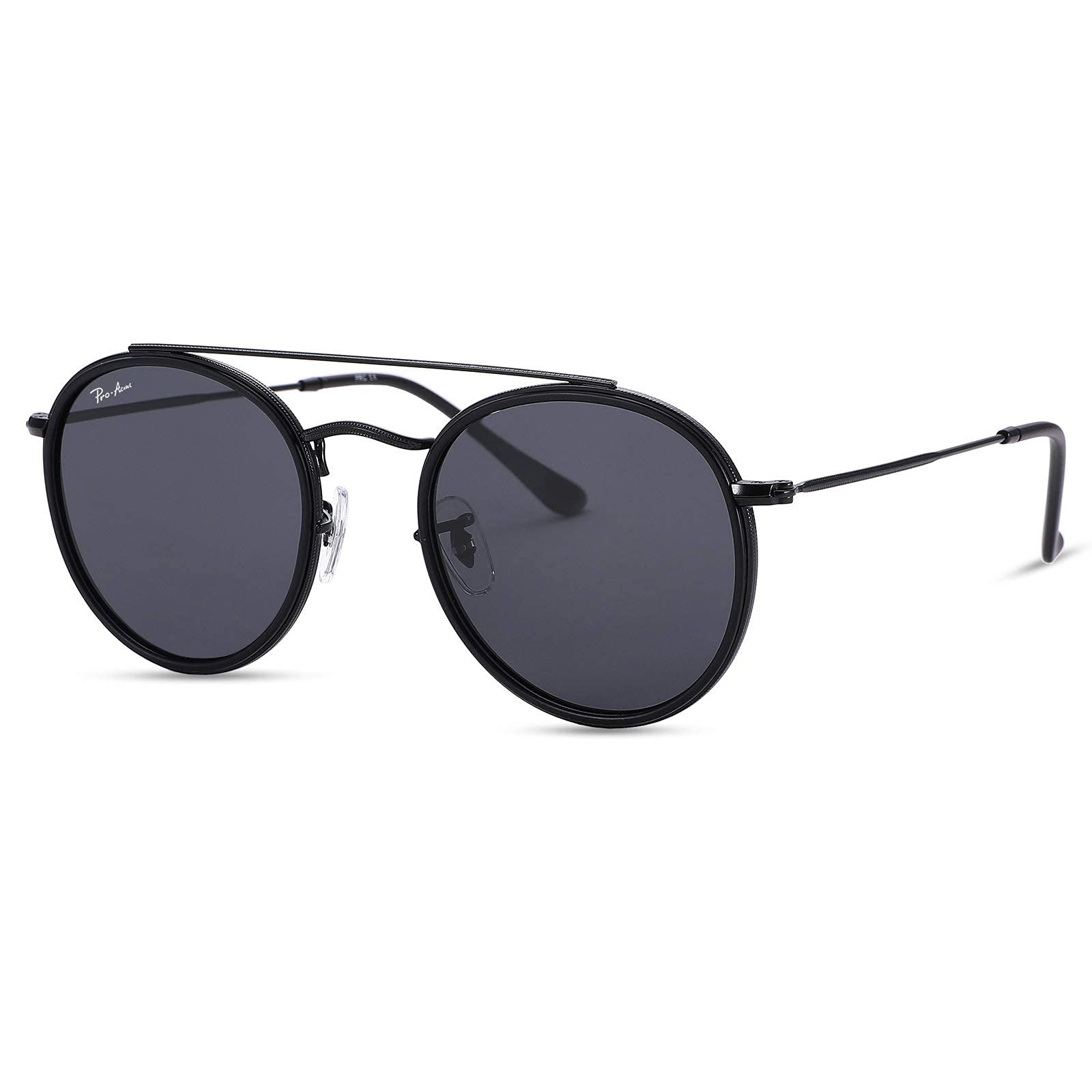 Pro Acme Double Bridge Round Sunglasses for Women Men 100% Crystal Real Glass Lens Retro UV400 Protection
