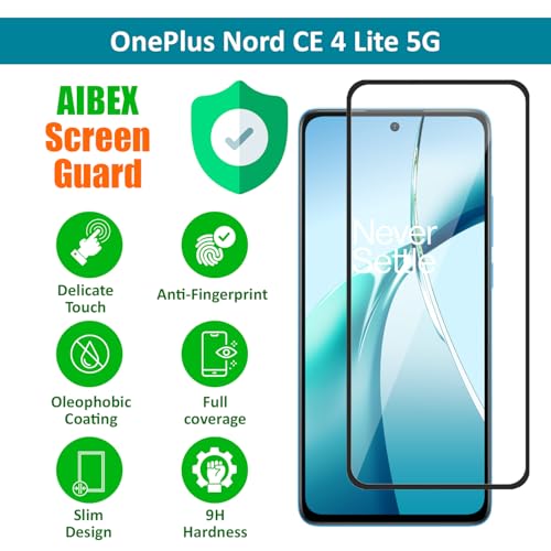 Image of AIBEX Tempered Glass for OnePlus Nord CE 4 Lite 5G | 9H Hardness | Anti-Glare & Anti-Fingerprint | Water Resistant | Edge-to-Edge Full Screen Protector | Bubble-Free Installation