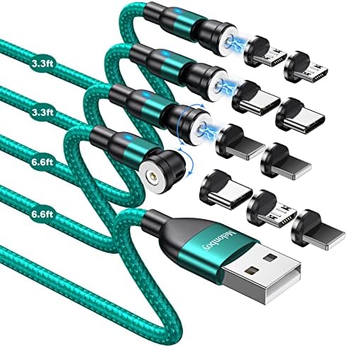 Melonboy Magnetic Charging Cable 4-Pack(3.3ft/3.3ft/6.6ft/6.6ft)/540° Rotating Magnetic USB C Charger Cable with LED/Micro USB Charging Cable/Magnetic Phone Charger Cord-Nylon Braided for More Devices
