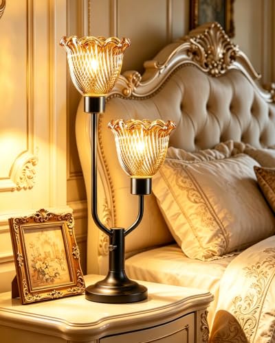 Image of Lightdot Mid Century Modern Table Lamp Dimmable Black Vintage Glass Lamp