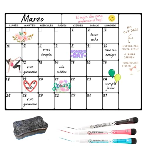 toots - Calendario magnetico per frigorifero A4 (30 x 21) - Agenda mensile e settimanale con 5 segnalibri e cancelleria - Lavagna magnetica per organizzazione familiare, pianificazione di pasti e