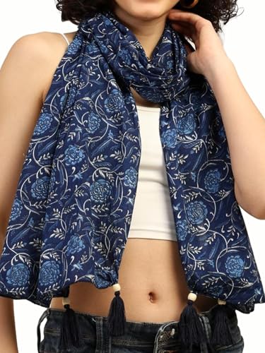Image of KE KANHA EXPORTS Scarf for Women Boho | Border Print Stylish | Stole for Women Breathable Summer Beach Wrap with Tassels | Multicolour |180 x 50 cm