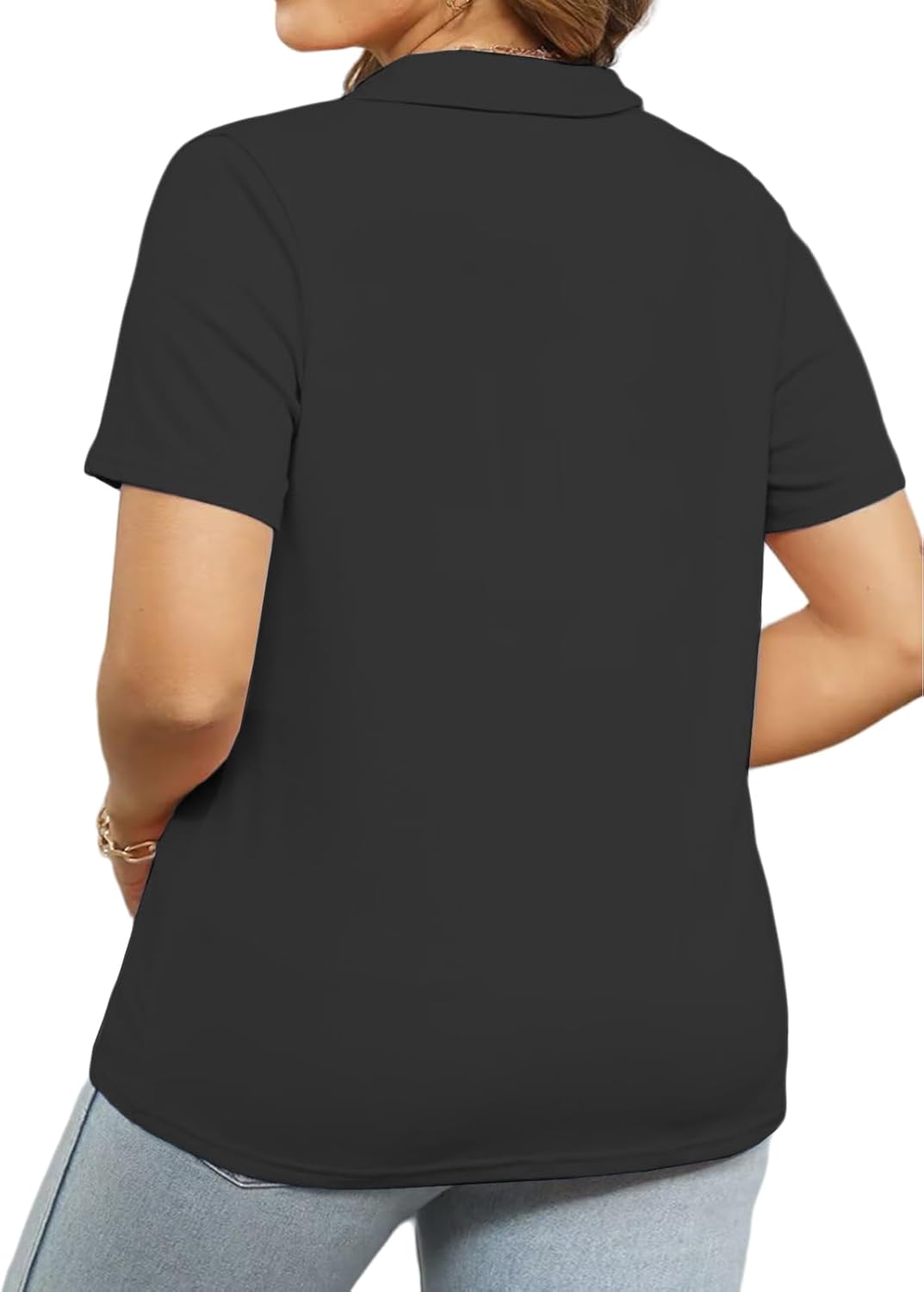 VISLILY Plus-Size-Summer-Tops for Women Collared V Neck Polo Shirts Flowy Tunics Trendy Short Sleeve Blouses 1X-5X - Image 2