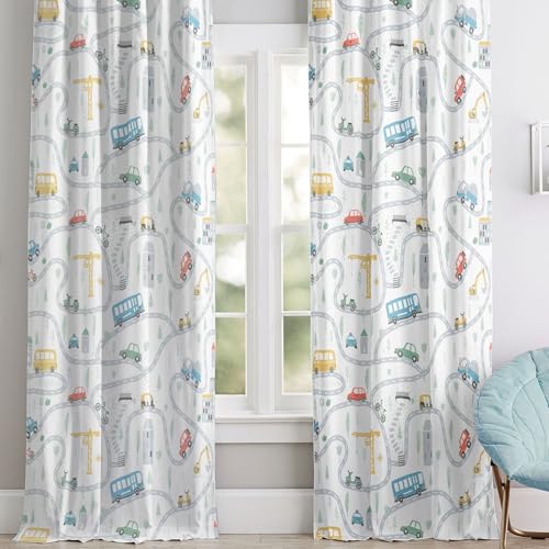 Image of Tranquebar Curtain Co. Vehicles Print Kids Room Door Curtain - Room Darkening, 213 cm (7 Feet), Multicolor, Set of 2, Cotton Fabric, Eyelet, Zoom- Door Curtains 7 Feet Long, Living Room, Bedroom