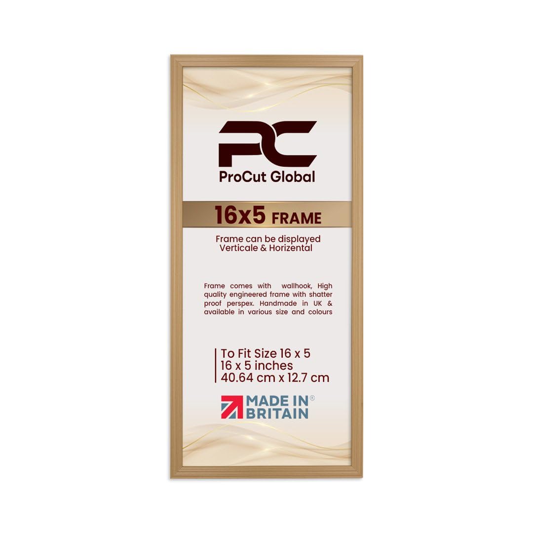 Procut Global 16X5 Country Pine Picture Frames - Classic Wooden Photo Frame with Shatterproof Perspex for Wall or Tabletop - Perfect for Posters, Certificates & Prints - Sizes & Colors Available