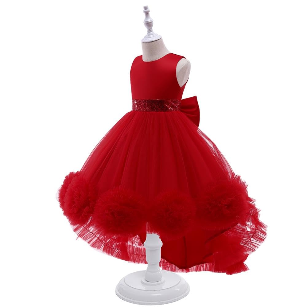 Lito Angels Vestido de Fiesta de Tul para Bebés y Niñas | Corte alto-bajo, Flores de tul, Falda de 4 capas, Lazo de satén, Boda, Cumpleaños, Ceremonia