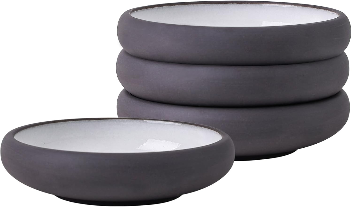 Uaral Matte Black Salad Plate,Dinner Plates and Bowls Set,Stoneware Dessert Plate Set,Appetizer Plates Set of 4,5.5 inch,14 oz(Color Clay and White)