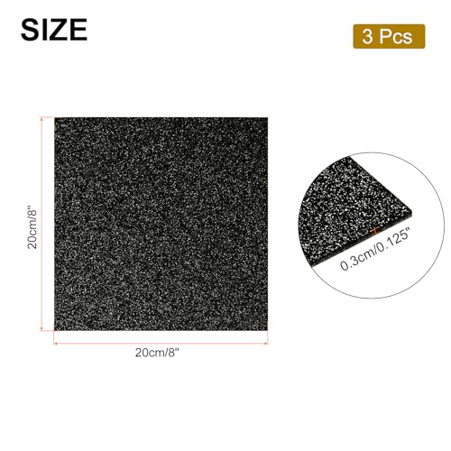Image of MECCANIXITY 3Pcs Black Glitter Acrylic Sheets 1 /8 inch Thickness 8 inch x 8 inch Glossy PMMA Fluorescent Plastic Sheets Extruded Translucent Blanks for DIY Art Crafting Laser Cutting & Engraving
