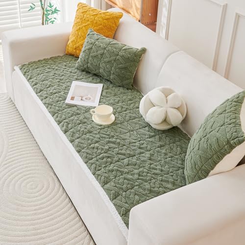 Image of HOKIPO 'Italian Caelora' Luxury Jacquard Plush Sofa Cover Mat | Make Your Own Sofa Cover Set, Mat Length 70(D) x 90(L) cm, Sage Green (AR-5955-GRN)