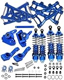 hopsupRC Front Rear Assembled Full Metal Shocks Upgrades Part for 1/10 Rustler/Stampede VXL 2WD,Alloy Suspension A Arm,Aluminum Caster Block & Steering Blocks & Rear Stub Axle Carriers,Blue