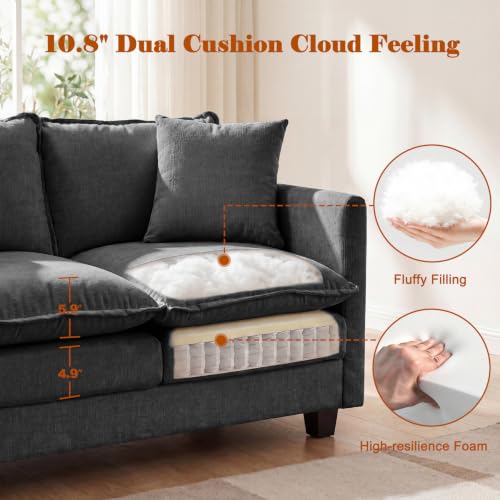 Image of 50'' Loveseat Sofa Set with Ottoman, Small Couch Set 2 Piece Cloud Love Seat 27 inch Deep Seat Washable Pillows Couches for Small Spaces Apartment Living Room, Grey