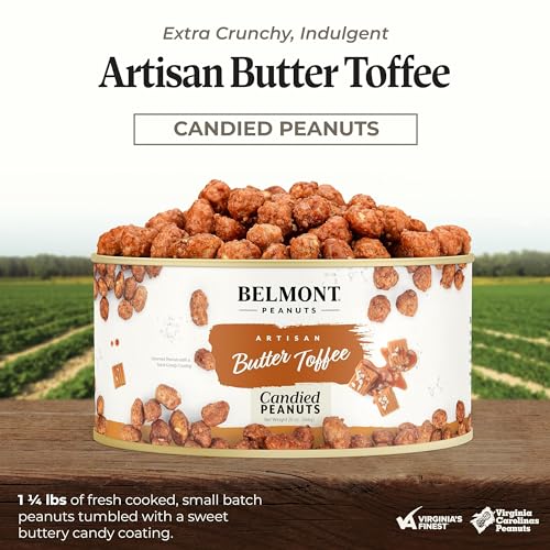 Image of Belmont Peanuts Gourmet Butter Toffee Candied Peanuts, 20 oz (2 Pack) - Only 4 Ingredients, No Preservatives, 3g Protein - A Premium, Sweet, Buttery, Salty, Crunchy, Hand Seasoned Snack