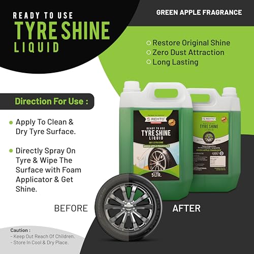 Image of Bike & Car Tyre Polish 5 Liter Extreme Black Shine - Long Lasting Gloss & Dirt Repellent | Prevents Fading and Cracks | Non-Greasy Pleasant Fragrance (Green Apple)