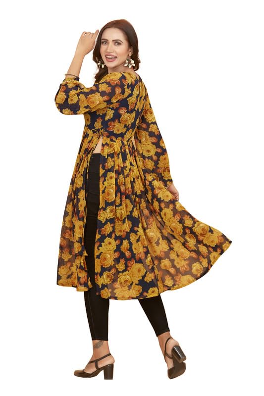 Image of ODD BY chansi TRENDZ Women's Poly Georgette Long Sleeves V-Neck Flared Kurti