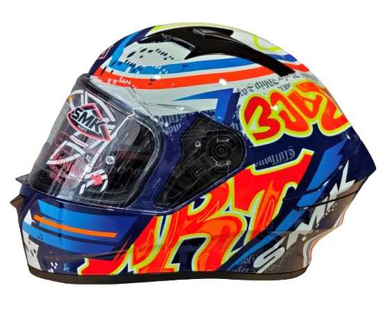 Image of SMK Helmets - Stellar - Graffiti - Blue Red Orange - Pinlock Anti Fog Lens Fitted Single Clear Visor Full Face Helmet - GL537 (Medium - 570 MM)