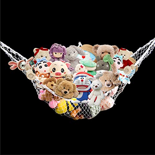 Image of Hammock Mesh Toy Net Stuffed Animal Hammock Mesh Toys Net for Kids Jumbo Large Storage Mesh Net for Pet Corner Animal Hammock Stuffed Animals Wall Hanging Organizer Christmas Gift (White)