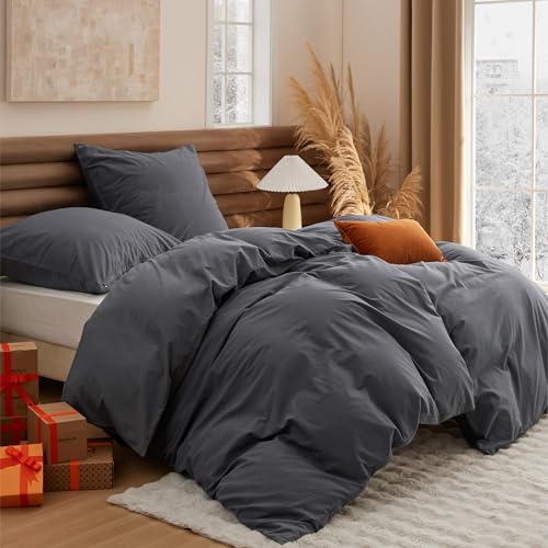 BEDSURE Bettwäsche 135x200 Baumwolle 4teilig - Bettwäsche-Sets Anthrazit...