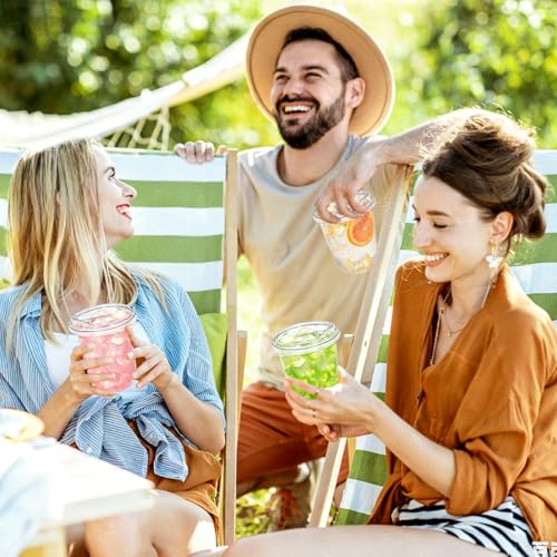 Image of 100 Sets 16 oz Clear Plastic Cups with Lids | Iced Coffee Cups, Disposable Round Bottom, For Cold Drinks, Smoothies, Juice, Milkshake, Wedding & Party Use