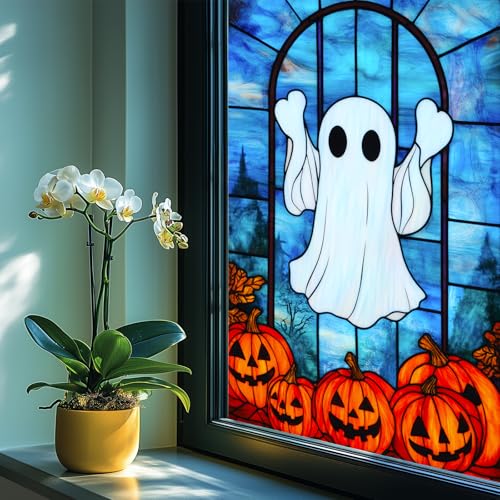 Vinilo decorativo Halloween con diseño de fantasma y calabazas 31x47 pulg miniatura 3