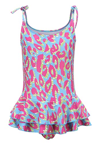 Girls Leopard Swimsuits Hawaiian Ruffle One Piece Bathing Suit Skirted Swimwear for Kids 3-16 Years
