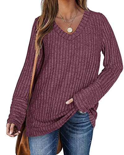 PLOKNRD Pullover für Damen Langarm Pullover V-Ausschnitt Loose...