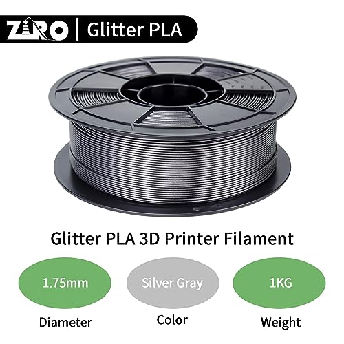Image of ZIRO 3D Printer Filament, 1.75mm Shiny Sparkle PLA with Glitter, Diamond Series Filament, Twinkling PLA Pure Color 1kg Spool, Fit Most FDM 3D Printers Pens, Diamond Silver Gray