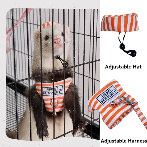Image of Ferret Harness and Leash Adjustable Soft Cotton Small Pet Harness with Safe Bell, No Pull Comfort Padded Vest for Ferret, Guinea Pigs, Chinchilla (Orange)