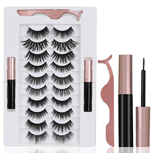 2021 Upgraded Lightweight Magnetic Eyelashes, 3D Natural Magnetic Eyeliner and Eyelashes Kit, 2 Waterproof Magnetic Eyeliners- No Glue Needed (10 Pairs) (black1)