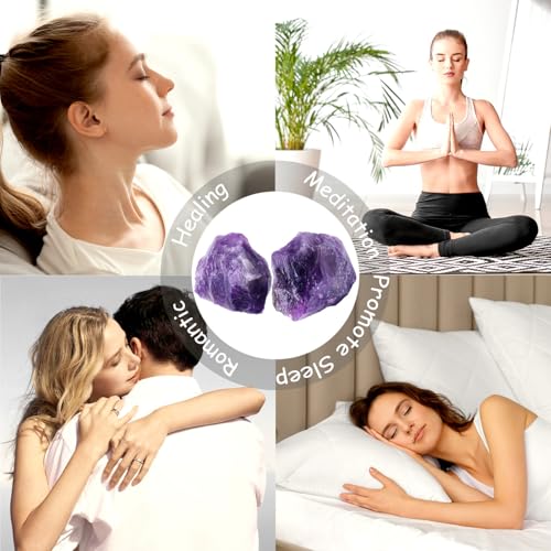 Image of 2Pcs Amethyst Crystals 1.8-2.2 inch Large Purple Raw Stones Rocks