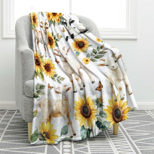 Jekeno Goat Sunflower Blanket Floral Throw Gifts 60"x80"