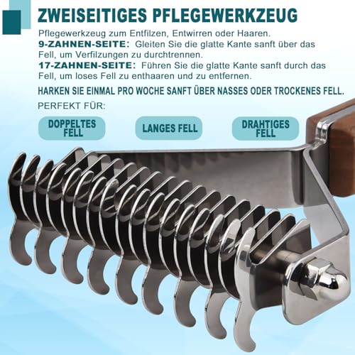 onebarleycorn Coat King Hundebürste und Katzenbürste Unterwolle , Trimmstriegel Hund Unterfellbürste 17+9 Doppelseitige Klingen Bürste Trimmmesser für Hunde und Katzen