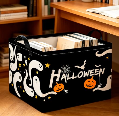 Image of CLOCOR Rectangular Storage Basket,Collapsible Cute Pattern Storage Bin,Waterproof Books Box with Handles,Gift Basket(Serpentine Ghost Halloween)